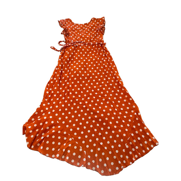 GRECERELLE Polka Dot Wrap High-Low Maxi Dress, Orange, M, Pre-Owned - Picture 10 of 10